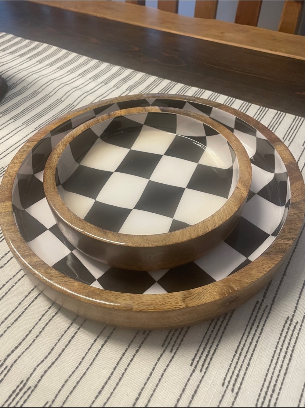 Black & White Check Wooden Tray Set of Two